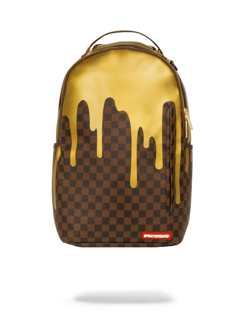 Sprayground Gold Checkered Drips Backpack